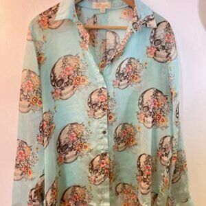 Goldie London Gauzy Women's Blouse with Skulls and Florals
